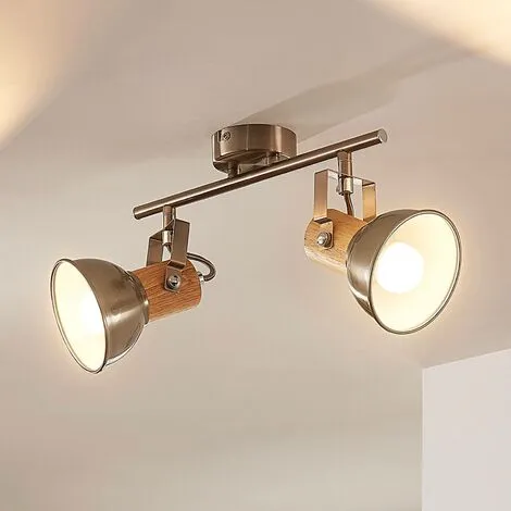 LAMPENWELT LED Spot 'Dennis' En Métal Pour Cuisine - Nickel Satiné, Bois Clair 1 LAMPENWELT LED Spot 'Dennis' En Métal Pour Cuisine - Nickel Satiné, Bois Clair