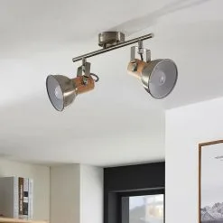 LAMPENWELT LED Spot 'Dennis' En Métal Pour Cuisine - Nickel Satiné, Bois Clair 5 LAMPENWELT LED Spot 'Dennis' En Métal Pour Cuisine - Nickel Satiné, Bois Clair -LAMPENWELT Soldes Boutique 10754452 2