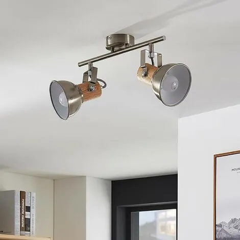 LAMPENWELT LED Spot 'Dennis' En Métal Pour Cuisine - Nickel Satiné, Bois Clair 2 LAMPENWELT LED Spot 'Dennis' En Métal Pour Cuisine - Nickel Satiné, Bois Clair – Image 2