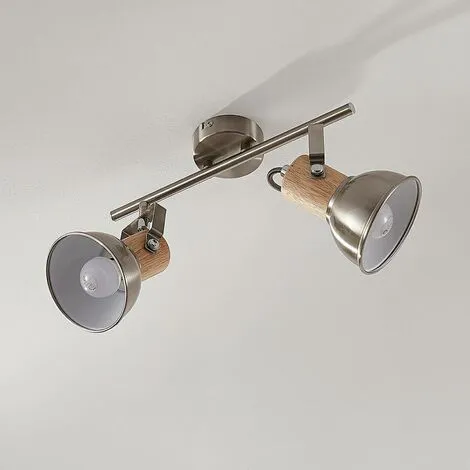 LAMPENWELT LED Spot 'Dennis' En Métal Pour Cuisine - Nickel Satiné, Bois Clair 3 LAMPENWELT LED Spot 'Dennis' En Métal Pour Cuisine - Nickel Satiné, Bois Clair – Image 3