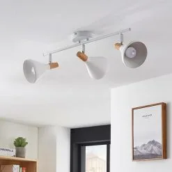 LAMPENWELT LED Plafonnier 'Arina' En Métal Pour Chambre à Coucher - Blanc, Bois Clair -LAMPENWELT Soldes Boutique 13722530 2