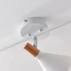 LAMPENWELT LED Plafonnier 'Arina' En Métal Pour Chambre à Coucher - Blanc, Bois Clair -LAMPENWELT Soldes Boutique 13722530 4