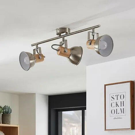 LAMPENWELT LED Spot 'Dennis' En Métal Pour Cuisine - Nickel Satiné, Bois Clair 2 LAMPENWELT LED Spot 'Dennis' En Métal Pour Cuisine - Nickel Satiné, Bois Clair – Image 2