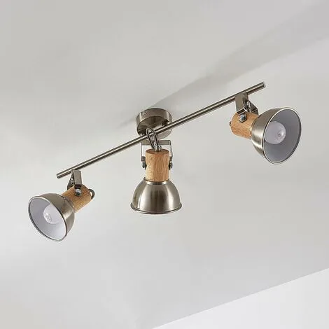 LAMPENWELT LED Spot 'Dennis' En Métal Pour Cuisine - Nickel Satiné, Bois Clair 3 LAMPENWELT LED Spot 'Dennis' En Métal Pour Cuisine - Nickel Satiné, Bois Clair – Image 3