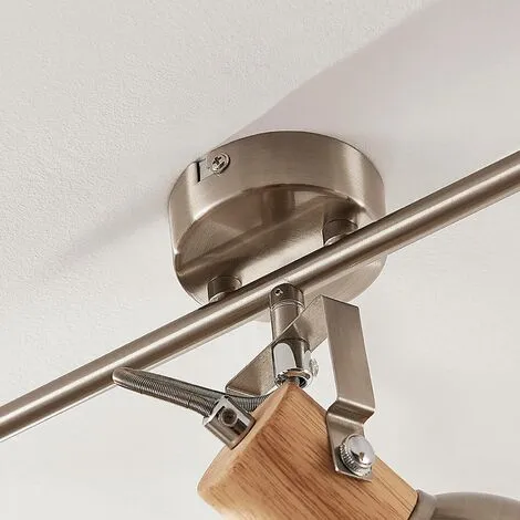 LAMPENWELT LED Spot 'Dennis' En Métal Pour Cuisine - Nickel Satiné, Bois Clair 4 LAMPENWELT LED Spot 'Dennis' En Métal Pour Cuisine - Nickel Satiné, Bois Clair – Image 4