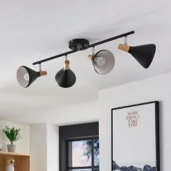 LAMPENWELT LED Plafonnier 'Arina' En Métal Pour Chambre à Coucher - Noir, Bois Clair -LAMPENWELT Soldes Boutique 13750986 2