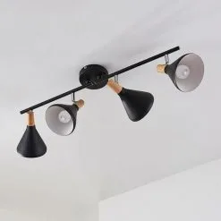 LAMPENWELT LED Plafonnier 'Arina' En Métal Pour Chambre à Coucher - Noir, Bois Clair -LAMPENWELT Soldes Boutique 13750986 3