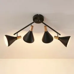 LAMPENWELT LED Plafonnier 'Arina' En Métal Pour Chambre à Coucher - Noir, Bois Clair -LAMPENWELT Soldes Boutique 13750986 4