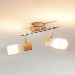 LAMPENWELT LED Plafonnier 'Christoph' En Bois Pour Chambre à Coucher - Blanc, Bois Clair