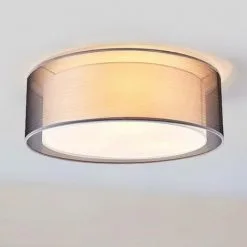 LAMPENWELT Plafonnier Tissu à Intensité Variable 'Nica' En Textile Pour Salon & Salle à Manger - Gris, Blanc, Nickel Mat -LAMPENWELT Soldes Boutique 3560592 2