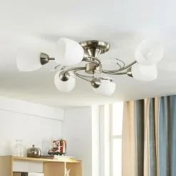 LAMPENWELT Plafonnier à Intensité Variable 'Tatas' En Verre Pour Salon & Salle à Manger - Blanc, Nickel Mat -LAMPENWELT Soldes Boutique 3938645 2