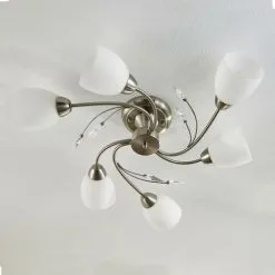 LAMPENWELT Plafonnier à Intensité Variable 'Tatas' En Verre Pour Salon & Salle à Manger - Blanc, Nickel Mat -LAMPENWELT Soldes Boutique 3938645 3