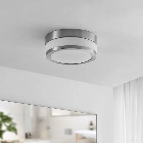 LAMPENWELT Plafonnier Salle De Bain à Intensité Variable 'Flavi' En Métal Pour Salle De Bain - Blanc Opale, Nickel Mat 2 LAMPENWELT Plafonnier Salle De Bain à Intensité Variable 'Flavi' En Métal Pour Salle De Bain - Blanc Opale, Nickel Mat – Image 2