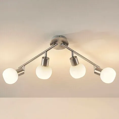 LAMPENWELT LED Plafonnier 'Elaina' En Métal Pour Salon & Salle à Manger - Nickel Mat, Blanc Opale 4 LAMPENWELT LED Plafonnier 'Elaina' En Métal Pour Salon & Salle à Manger - Nickel Mat, Blanc Opale – Image 4