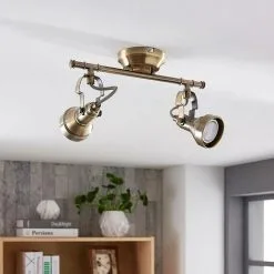 LAMPENWELT LED Plafonnier 'Perseas' En Métal Pour Salon & Salle à Manger - Laiton Vieilli -LAMPENWELT Soldes Boutique 5447434 2