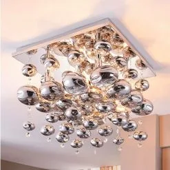 LAMPENWELT Suspension à Intensité Variable 'Esfera' En Métal Pour Salon & Salle à Manger - Chromé, Fumée