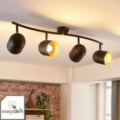 LAMPENWELT Plafonnier à Intensité Variable 'Morik' En Métal Pour Salon & Salle à Manger - Noir, Doré