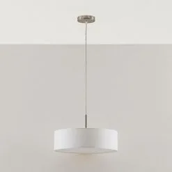 LAMPENWELT Suspension En Tissu à Intensité Variable 'Sebatin' En Textile Pour Cuisine - Blanc, Nickel Mat -LAMPENWELT Soldes Boutique 5447673 2