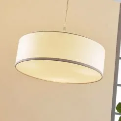 LAMPENWELT Suspension En Tissu à Intensité Variable 'Sebatin' En Textile Pour Cuisine - Blanc, Nickel Mat -LAMPENWELT Soldes Boutique 5447673 4