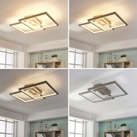 LAMPENWELT LED Plafonnier à Intensité Variable 'Heriba' En Métal Pour Salon & Salle à Manger - Nickel Mat, Blanc Gelé 2 LAMPENWELT LED Plafonnier à Intensité Variable 'Heriba' En Métal Pour Salon & Salle à Manger - Nickel Mat, Blanc Gelé – Image 2