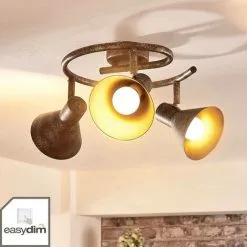 LAMPENWELT LED Plafonnier à Intensité Variable 'Zera' En Métal Pour Salon & Salle à Manger - Aspect Rouillé Antique, Doré