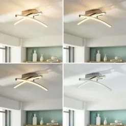 LAMPENWELT LED Plafonnier à Intensité Variable 'Laurenzia' En Métal Pour Salon & Salle à Manger - Chromé, Blanc Satiné 5 LAMPENWELT LED Plafonnier à Intensité Variable 'Laurenzia' En Métal Pour Salon & Salle à Manger - Chromé, Blanc Satiné -LAMPENWELT Soldes Boutique 8438055 2