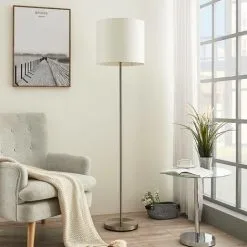 LAMPENWELT LED à Intensité Variable 'Everly' En Textile Pour Salon & Salle à Manger - Blanc, Nickel Mat -LAMPENWELT Soldes Boutique 8750833 4