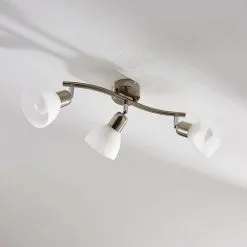 LAMPENWELT LED Plafonnier 'Paulina' En Métal Pour Salon & Salle à Manger - Blanc Albâtre, Nickel Satiné -LAMPENWELT Soldes Boutique 9145490 3