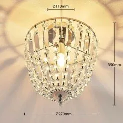 LAMPENWELT Plafonnier à Intensité Variable 'Lionello' En Cristal Pour Salon & Salle à Manger - Transparent, Chromé -LAMPENWELT Soldes Boutique 9254913 3